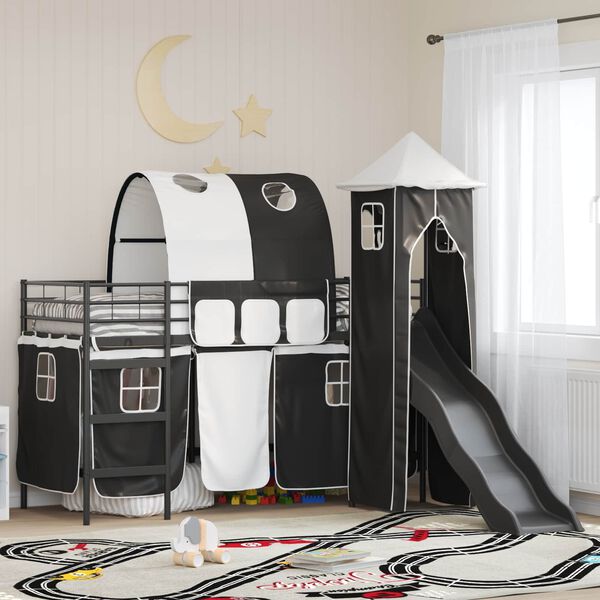 vidaXL Lit mezzanine pour enfants Noir 74,5 x 190 cm M&eacute;tал