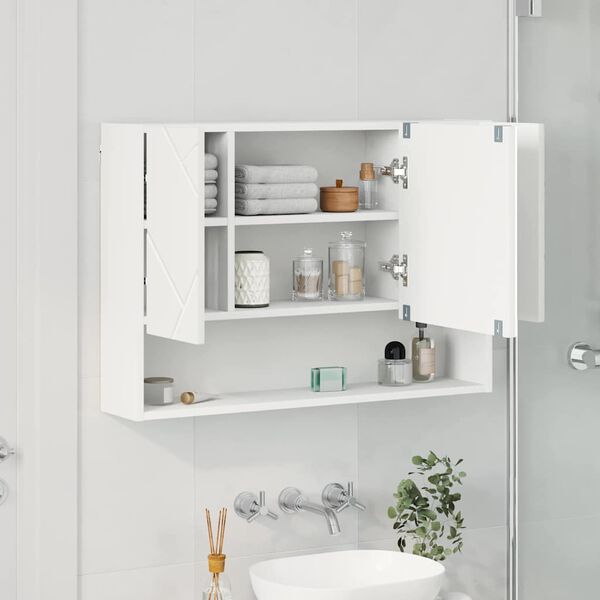vidaXL Armoire Miroir Blanc 80 x 17 x 55 cm Bois d'ing&eacute;nierie