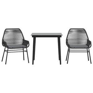 vidaXL Ensemble &agrave; manger de jardin et coussins 3 pcs noir rotin verre