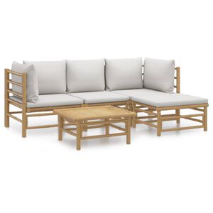 vidaXL Salon de jardin 5 pcs avec coussins gris clair bambou