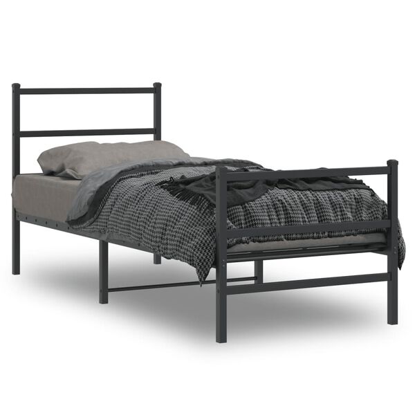 vidaXL Cadre de lit m&eacute;tal sans matelas avec pied de lit noir 75x190 cm