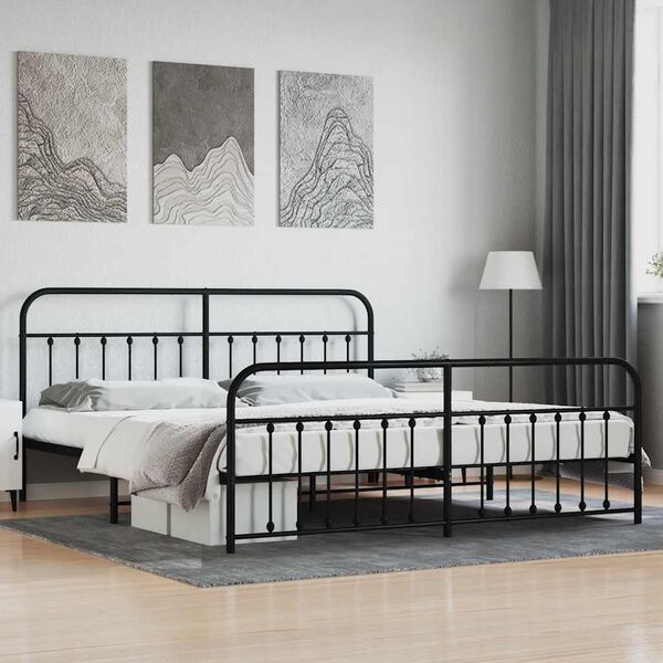 vidaXL Cadre de lit m&eacute;tal sans matelas avec pied de lit noir 200x200cm