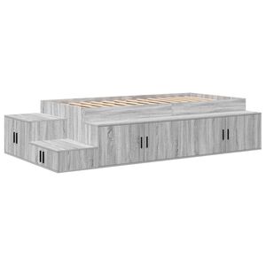 vidaXL Cadre de lit avec rangement Gris Sonoma 80 cm Bois d'ing&eacute;nierie