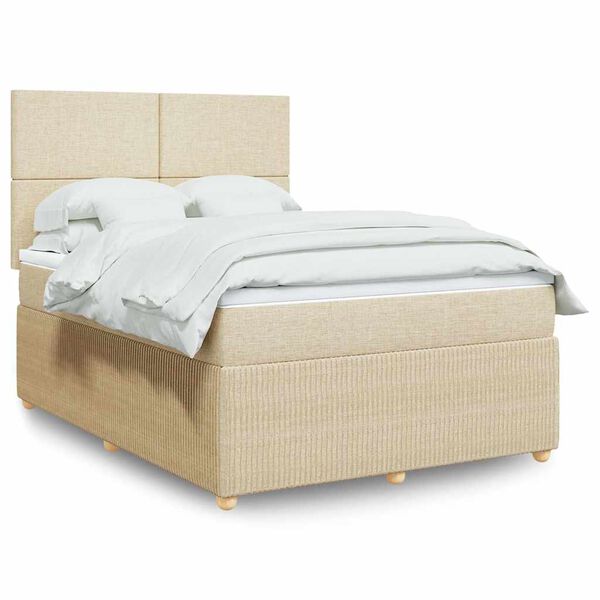 vidaXL Sommier &agrave; lattes de lit avec matelas Cr&egrave;me 160x200 cm Tissu
