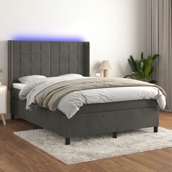 vidaXL Sommier &agrave; lattes de lit matelas et LED Gris fonc&eacute; 140x190 cm