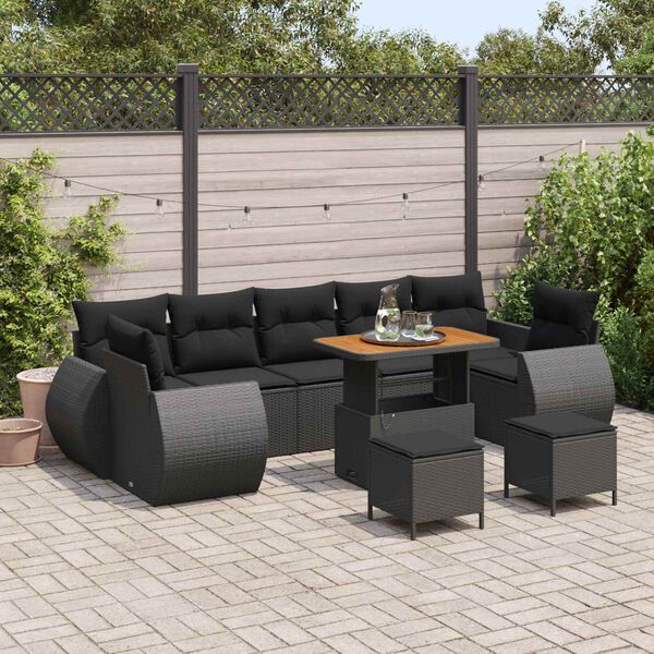 vidaXL Ensemble de canap&eacute; de jardin avec coussin 10 pcs Noir