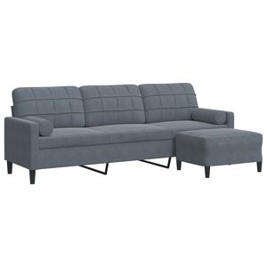 vidaXL Canap&eacute; &agrave; 3 places avec repose-pieds Gris fonc&eacute; 210 cm Velours