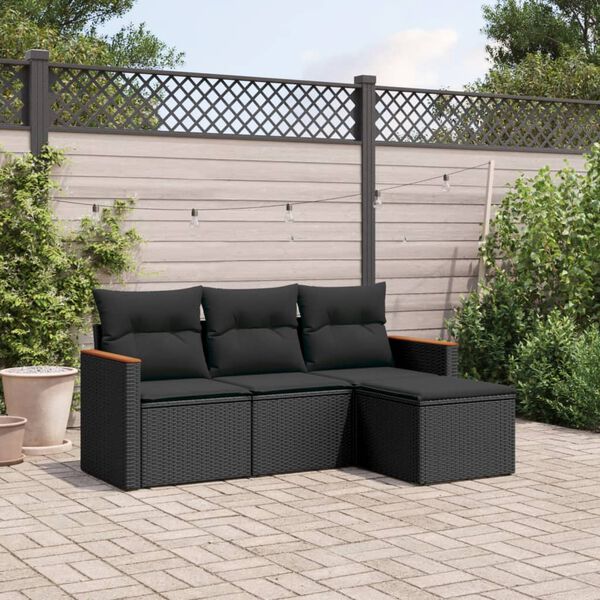vidaXL Salon de jardin 4 pcs avec coussins noir r&eacute;sine tress&eacute;e