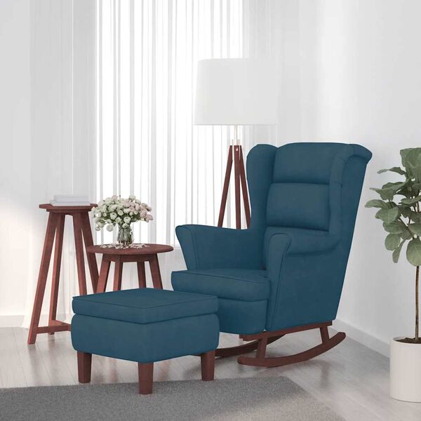 vidaXL Fauteuil &agrave; bascule &agrave; oreilles en velours bleu bois massif