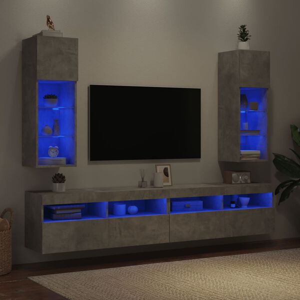 vidaXL Meubles TV avec lumi&egrave;res LED 2 pcs gris b&eacute;ton 30,5x30x90 cm