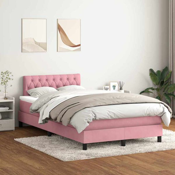vidaXL Sommier &agrave; lattes de lit avec matelas rose 120x220 cm velours