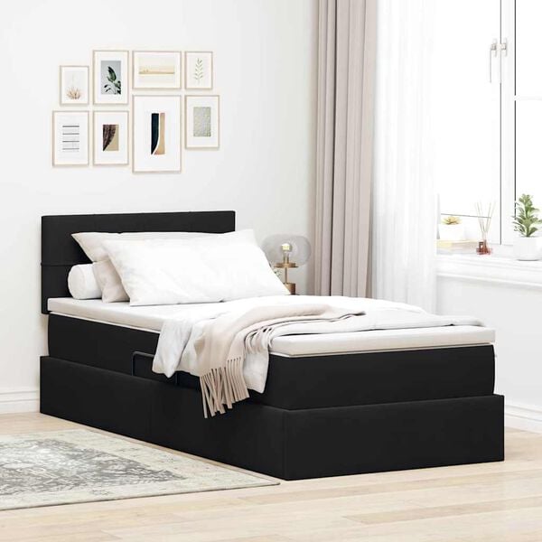 vidaXL Lit de Rangement avec matelas Noir 90 x 200 cm Velours