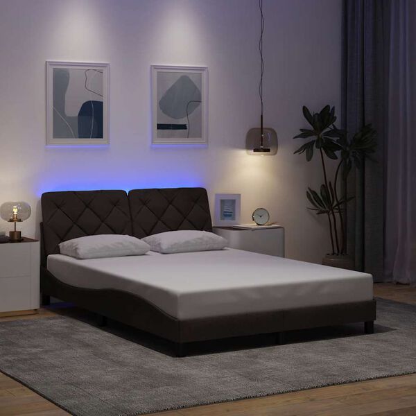 vidaXL Cadre de lit avec LED sans matelas marron fonc&eacute; 140x200cm tissu