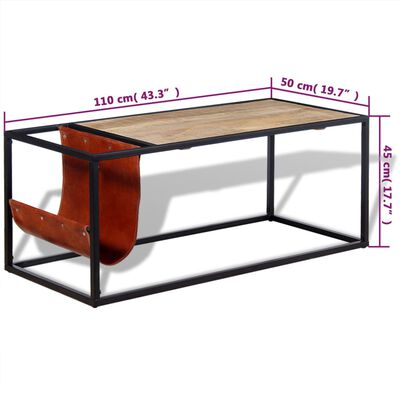 vidaXL Table basse avec porte-revues Cuir véritable 110x50x45 cm