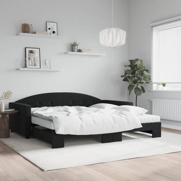 vidaXL Lit de jour avec lit gigogne et matelas noir 100x200 cm velours
