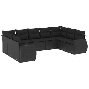 vidaXL Salon de jardin 9 pcs avec coussins noir r&eacute;sine tress&eacute;e