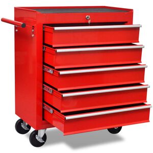 vidaXL Chariot &agrave; outils d'atelier avec 5 tiroirs Rouge