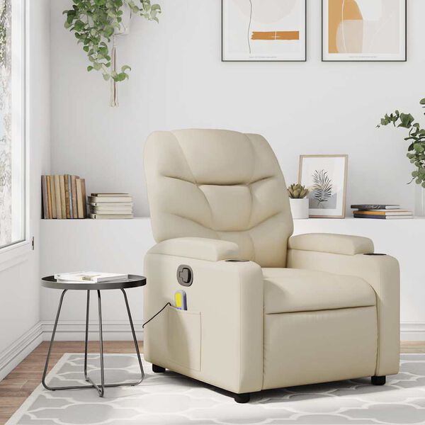 vidaXL Fauteuil de massage inclinable cr&egrave;me similicuir