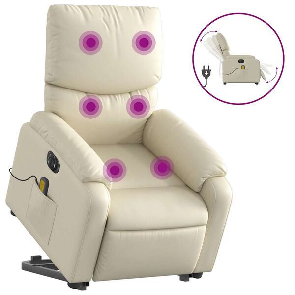 vidaXL Fauteuil inclinable de massage électrique crème similicuir