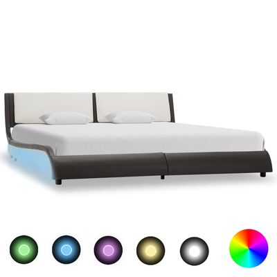 vidaXL Cadre de lit avec LED Gris et blanc Similicuir 180 x 200 cm
