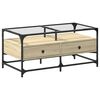 vidaXL Table basse et dessus en verre ch&ecirc;ne sonoma 98,5x50x45 cm acier