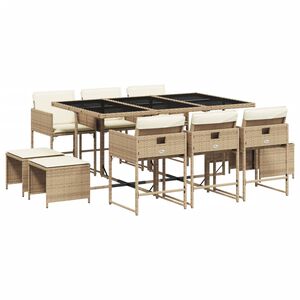 vidaXL Ensemble &agrave; manger de jardin et coussins 11 pcs beige poly rotin