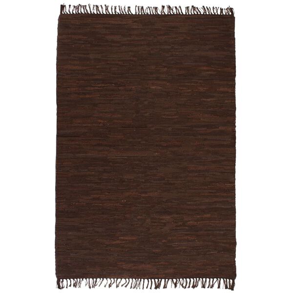 vidaXL Tapis Chindi Cuir tiss&eacute; &agrave; la main 160 x 230 cm Marron