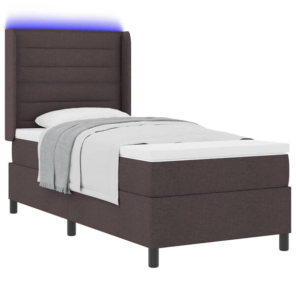 vidaXL Lit &agrave; ressort LED avec matelas Marron fonc&eacute; 90 x 190 cm tissu