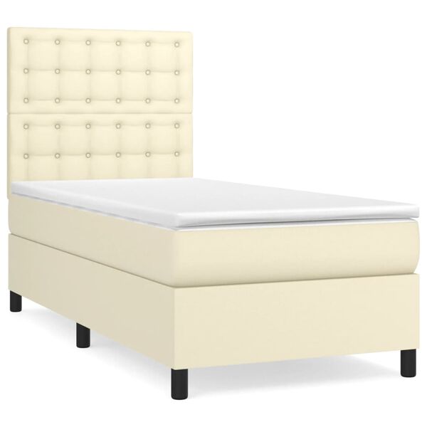 vidaXL Sommier &agrave; lattes de lit avec matelas Cr&egrave;me 90x200 cm Similicuir