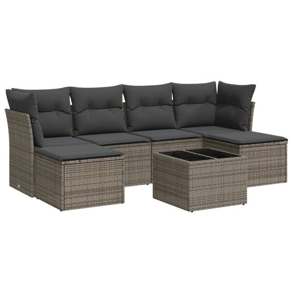 vidaXL Salon de jardin avec coussins 7 pcs gris r&eacute;sine tress&eacute;e