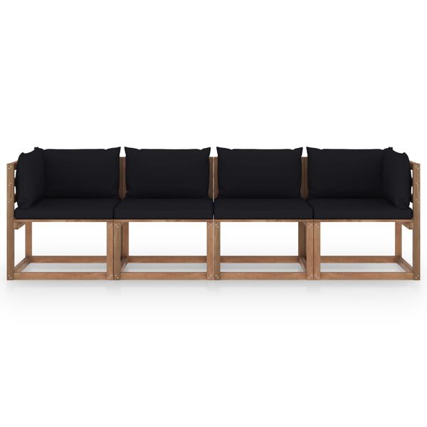 vidaXL Canap&eacute; palette de jardin 4 places avec coussins Pin impr&eacute;gn&eacute;
