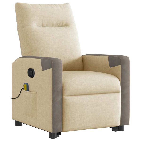 vidaXL Fauteuil inclinable de massage &eacute;lectrique Cr&egrave;me Tissu