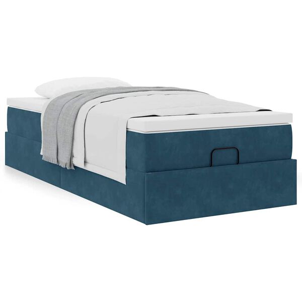 vidaXL Cadre de lit ottoman avec matelas bleu fonc&eacute; 80x200 cm velours