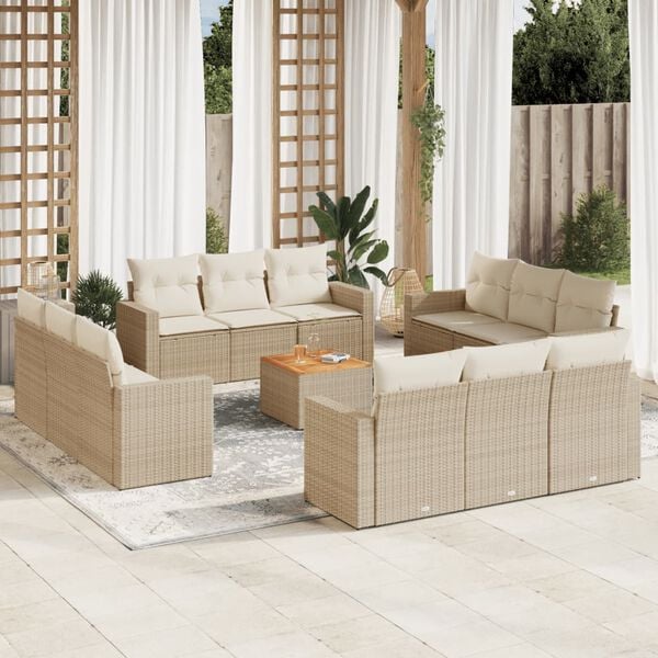 vidaXL Salon de jardin avec coussins 13 pcs beige r&eacute;sine tress&eacute;e