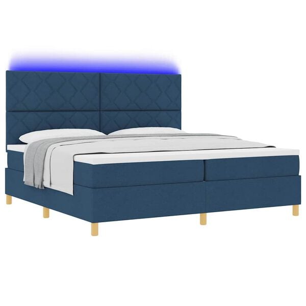 vidaXL Lit &agrave; ressort LED avec matelas Bleu 200 x 200 cm tissu