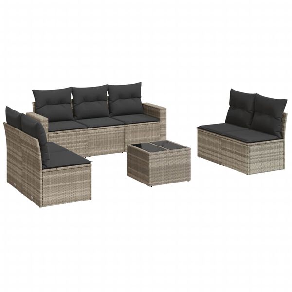 vidaXL Salon de jardin 8 pcs avec coussins gris clair r&eacute;sine tress&eacute;e