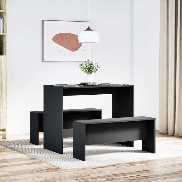 vidaXL Ensemble table à manger et bancs 3 pcs noir bois d'ingénierie