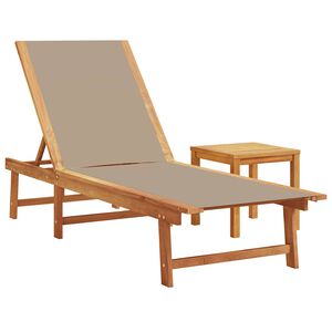 vidaXL Chaise longue et table taupe bois d'acacia solide et textil&egrave;ne