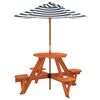 vidaXL Table de pique-nique pour 4 enfants avec parasol rond sapin