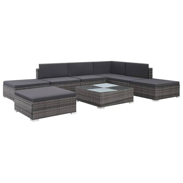 vidaXL Salon de jardin 8 pcs avec coussins résine tressée gris