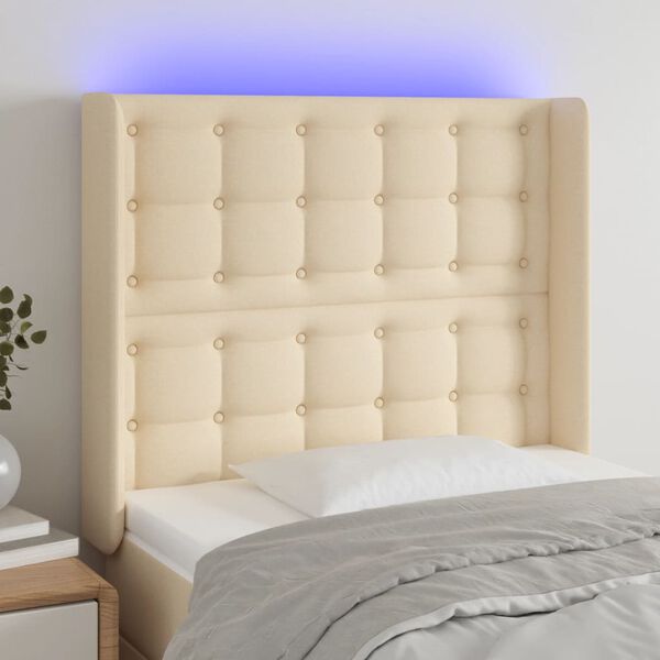 vidaXL T&ecirc;te de lit &agrave; LED Cr&egrave;me 103x16x118/128 cm Tissu
