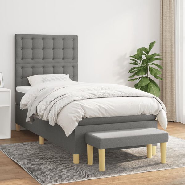 vidaXL Sommier &agrave; lattes de lit avec matelas Gris fonc&eacute; 90x200 cm Tissu