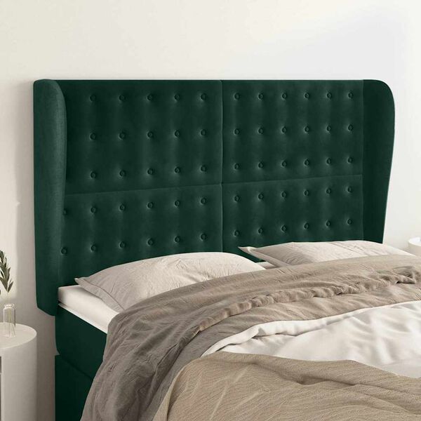 vidaXL T&ecirc;te de lit avec oreilles Vert fonc&eacute; 147x23x118/128 cm Velours