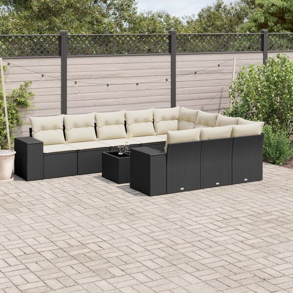vidaXL Salon de jardin 11 pcs avec coussins noir r&eacute;sine tress&eacute;e