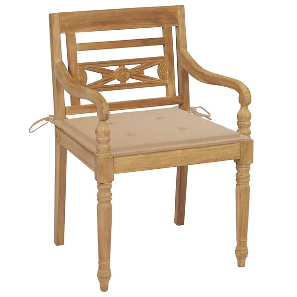 vidaXL Chaises Batavia lot de 2 et coussins beige Bois de teck massif