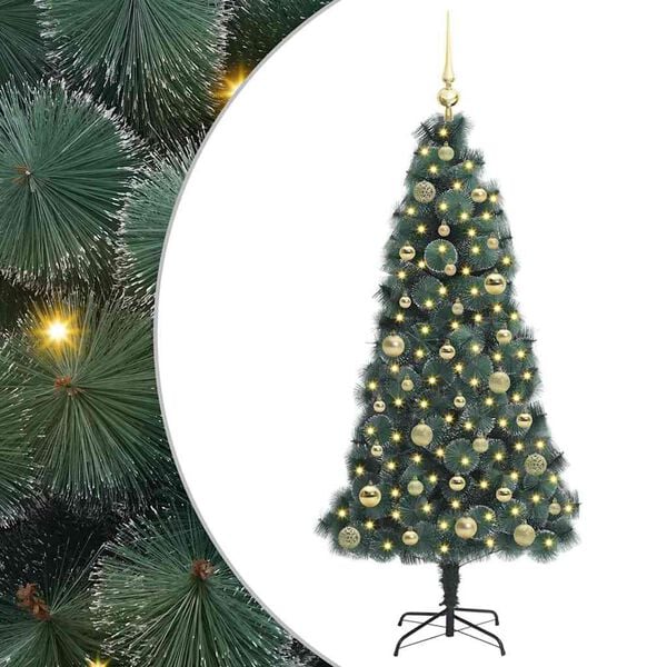 vidaXL Arbre de No&euml;l artificiel pr&eacute;-&eacute;clair&eacute; avec jeu de boules 150 cm