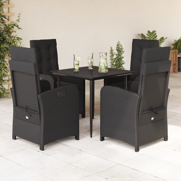 vidaXL Ensemble &agrave; manger de jardin coussins 5pcs Noir R&eacute;sine tress&eacute;e