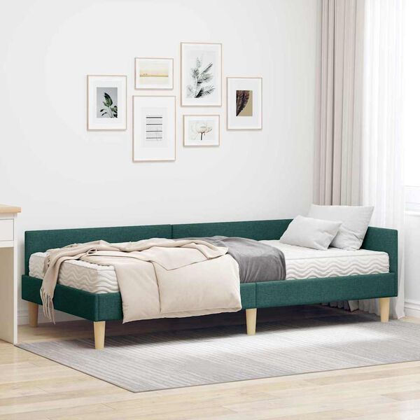 vidaXL Cadre de lit d'angle avec matelas Autre 2 pcs Vert tissu