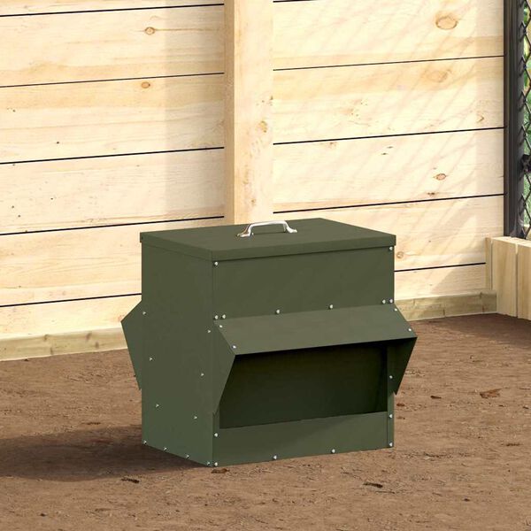 vidaXL Mangeoire pour poules Vert olive 40,5 x 45 x 41 cm