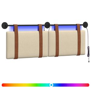 vidaXL T&ecirc;te de lit suspendue Avec lumi&egrave;re LED Cr&egrave;me PU antique